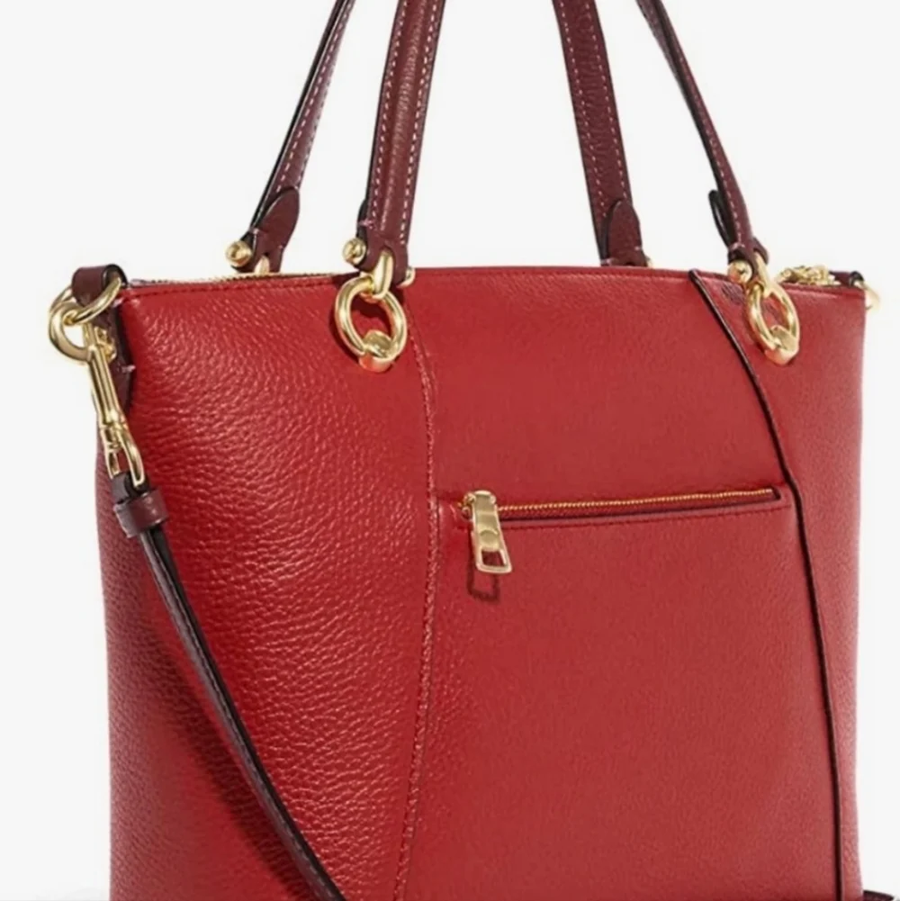 Coach Red Pebbled Leather Satchel with Dark Brown Trim and Gold Hardware